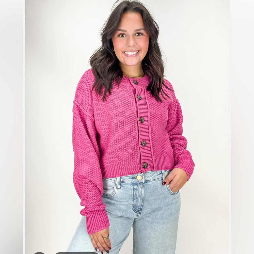 Free People Pink cozy oversized cardigan Small